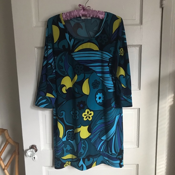 Trina Turk stretch shift dress in blue green, M - Picture 1 of 9